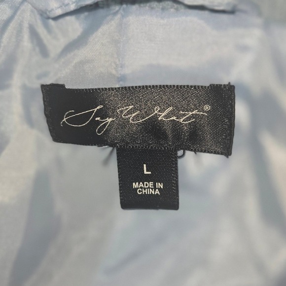 Sky Blue Corduroy Cropped Puffer Jacket Women's Size L - Picture 4 of 15